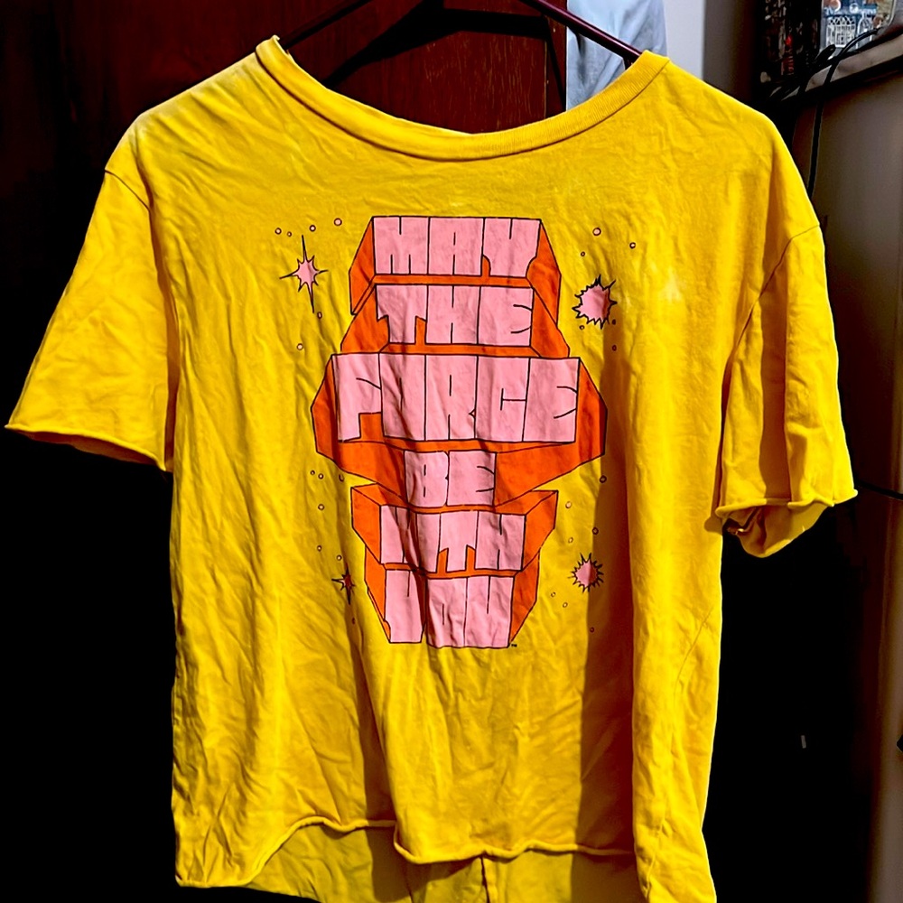 A yellow MAY THE FORCE BE  WITH BE WITH YOU